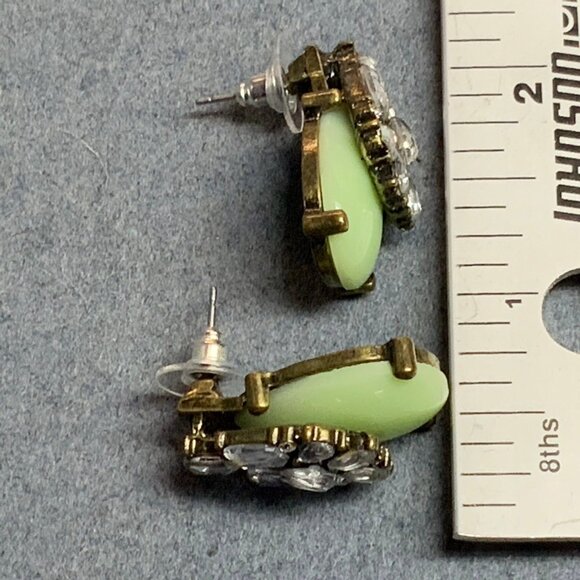 Baublebar Anthropologie Seastone Earrings Teardrop Rhinestone Mint Green Gold - Picture 4 of 4